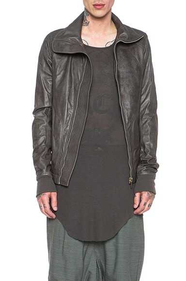 Rick Owens Intarsia High Neck Glass Ice Lambskin Leather Jacket in