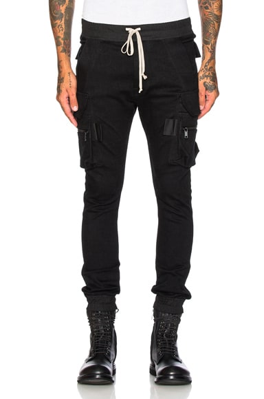 Rick Owens Denim Jogging Cargo Pants in Black | FWRD