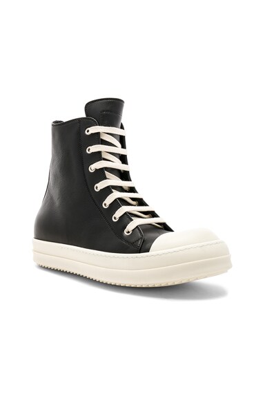 Rick Owens Leather Sneakers in Black | FWRD