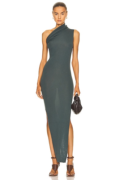 Rick Owens Ribbed One Shoulder Midi Dress in Teal | FWRD