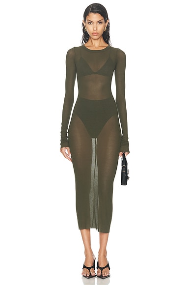 Rick Owens Abito Long Sleeve Dress in Forest