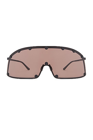 Rick Owens Shielding Sunglasses in Blk Temple & Brown
