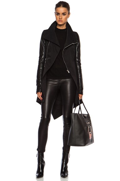 Rick Owens Oblique Biker Cotton-Blend Jacket with Leather Sleeves in ...