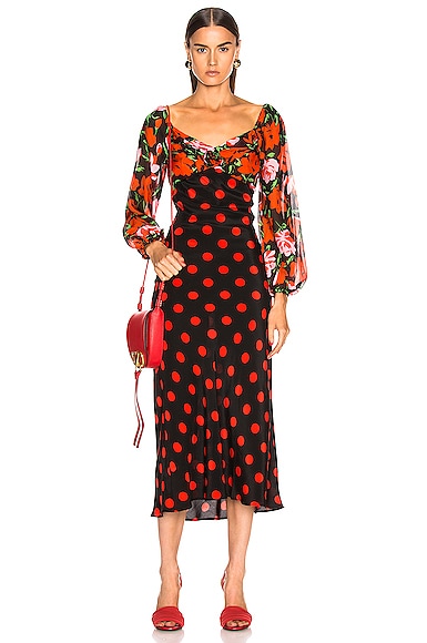 RIXO Josephine Dress in Large Rose Polka Dot FWRD