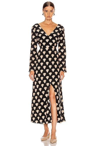 Rixo London Dresses RIXO NORA MIDI DRESS IN GOLD FOIL SHELL