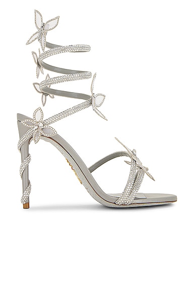 Escarpin René Caovilla Margot 105 - Nude Satin - Pointure 41.5EU/11.5US - Talon Haut Enveloppant Avec Strass - Occasion