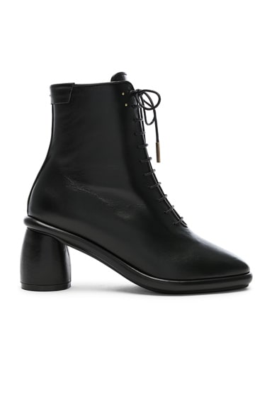 Leather Plain Middle Lace Up Boots