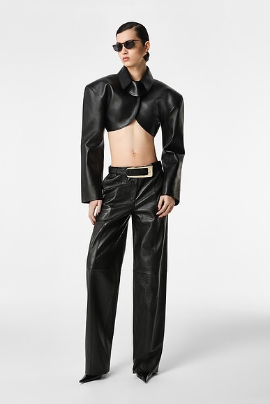 REVOLVE LOS ANGELES Agnes Cropped Leather Jacket in Black