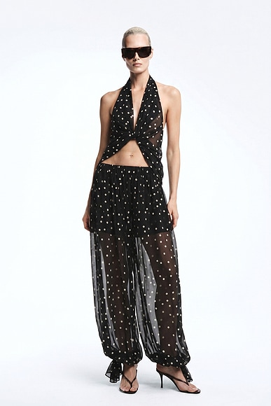 REVOLVE LOS ANGELES Adela Georgette Silk Top in Black & White Dot