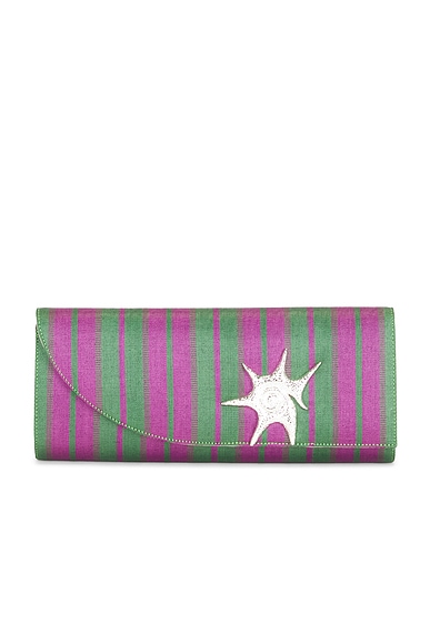 RENNK Moire Diane Clutch in Green & Pink