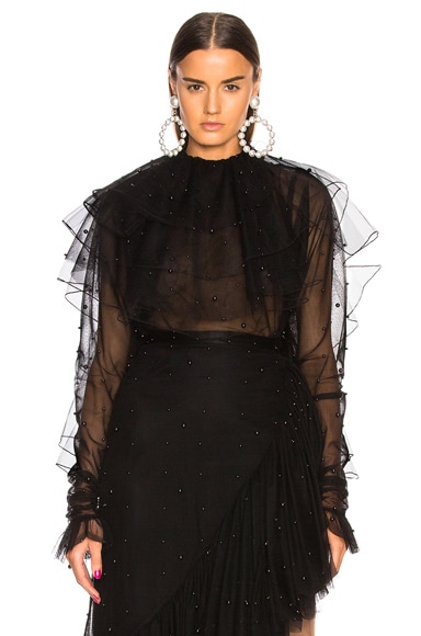Tulle & Black Pearl Low Back Tiered Blouse