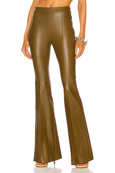 Pull On Pintuck Flare Leather Pant