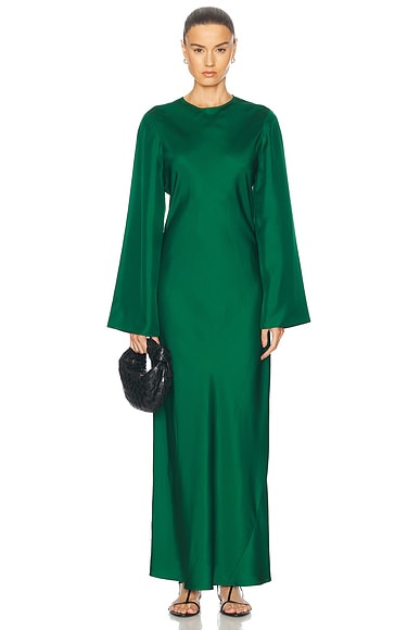 Rohe Minimal Wide Sleeved Silk Dress in Emerald