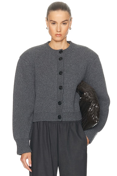 Rohe Knitted Statement Padded Cardigan in Mid Grey Melange