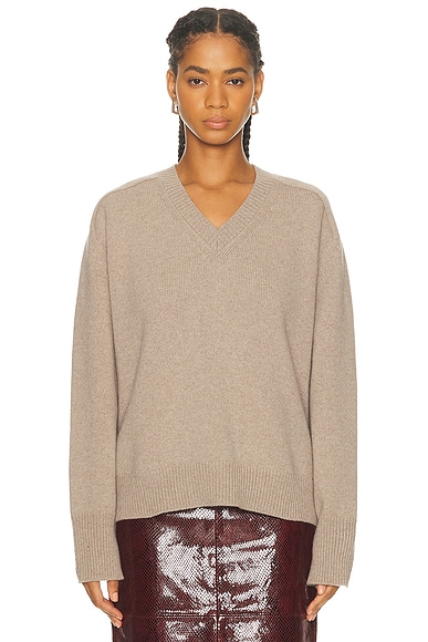 Rohe Cape V Neck Wrap Jumper in Taupe Melange