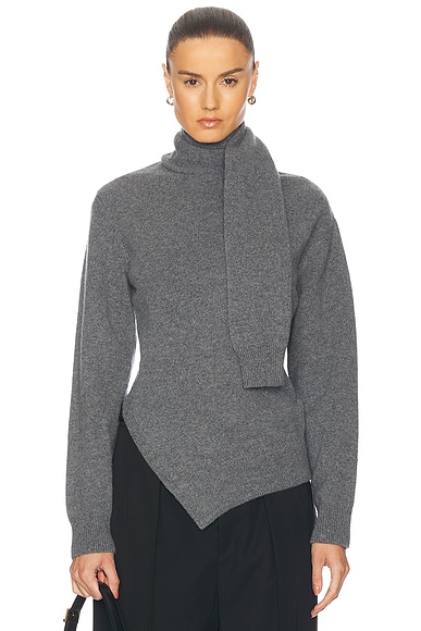 Rohe Twisted Scarf Sweater in Mid Grey Melange