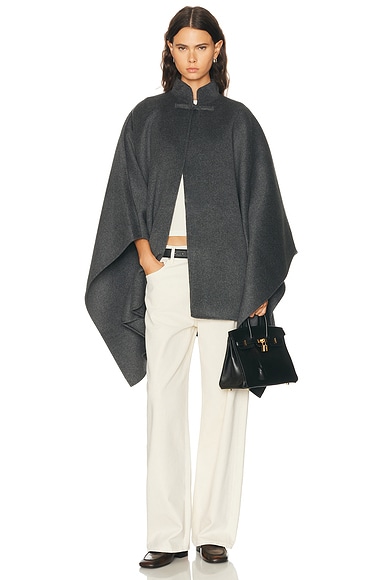 Rohe Double Faced Wool Pankou Closure Poncho in Dark Grey Melange