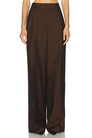 Rohe Dual Tone Pique Pleated Trouser in Mahogany