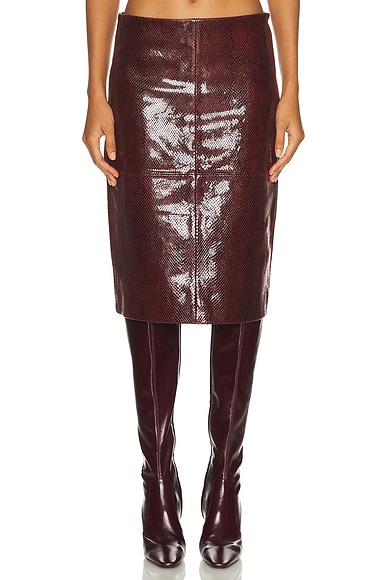 Rohe Snake Leather Skirt in Burgundy Snake