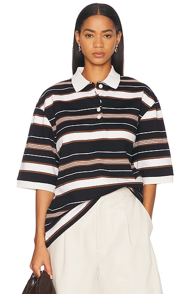 Rohe Striped Oversized Polo Top in Block Stripe