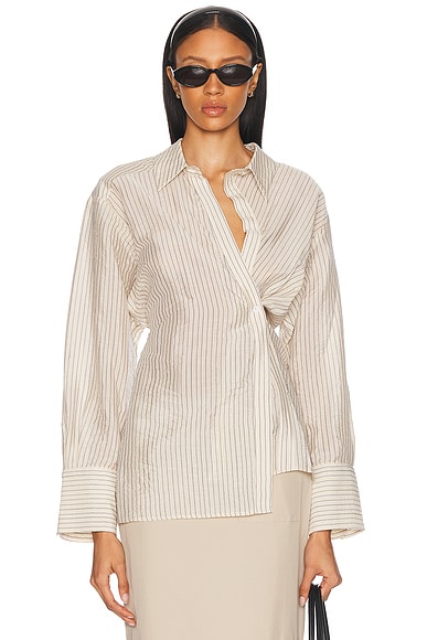 Rohe Asymmetric Waisted Striped Shirt in Cream & Navy Stripe