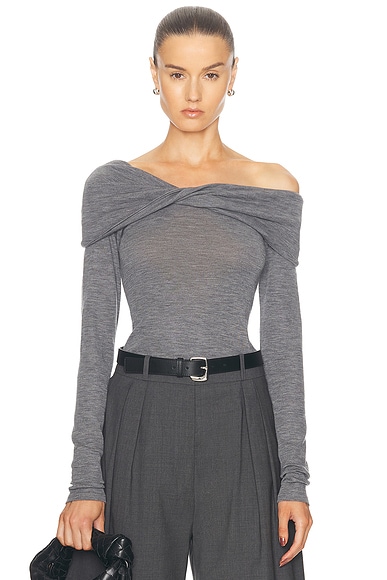 Rohe Bodycon Off Shoulder Top in Dark Grey Melange