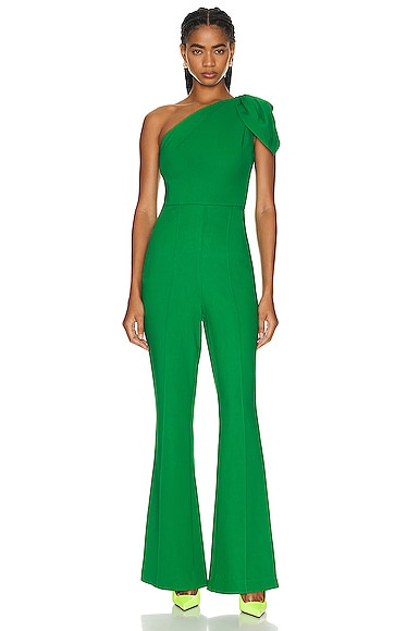 Roland Mouret Asymmetric Stretch Cady Jumpsuit in Green