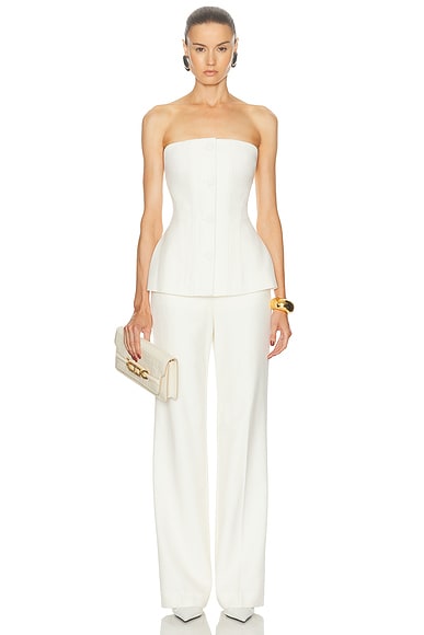 Roland Mouret Strapless Tailored Jumpsuit in Cream