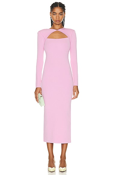 Roland Mouret Long Sleeve Knit Midi Dress in Light Pink