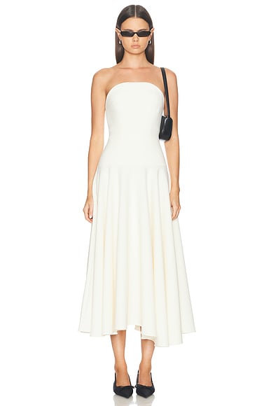 Roland Mouret Strapless Crepe Midi Dress in Cream
