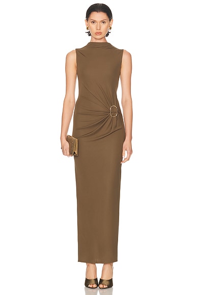 Roland Mouret Buckle Sleeveless Maxi Dress in Khaki