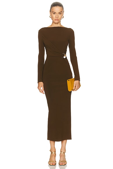 Roland Mouret Twist Drape & Metal Trim Cocktail Dress in Khaki