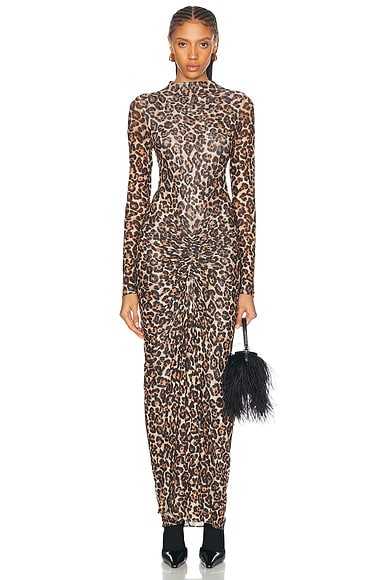 Burberry Costanza Animal Print Dress in Dark Mustard FWRD