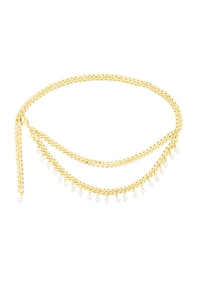Rowen Rose Chain Belt With Pearl Pendants in Gold & White
