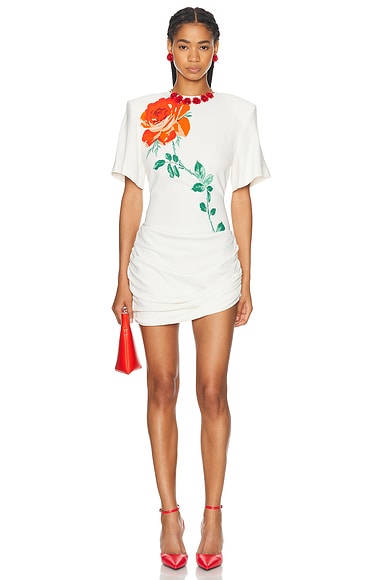 Rowen Rose Mini T-shirt Mini Dress in White & Red Rose