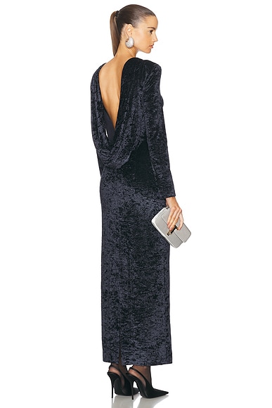 Rowen Rose Velvet Backless Column Dress in Black