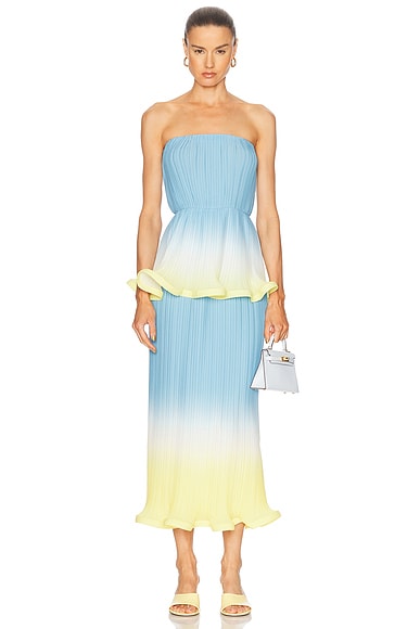 Rowen Rose Strapless Dress in Blue & Yellow Degrade