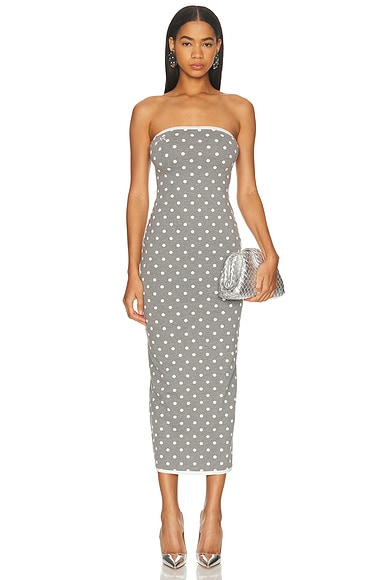 Rowen Rose Strapless Dress in Grey Polka Dots
