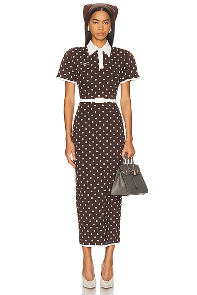 Rowen Rose Polo Midi Dress in Brown Polka Dots