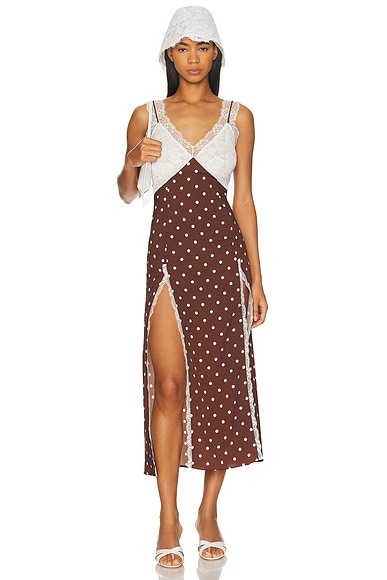Rowen Rose Midi Dress in Brown Polka Dots