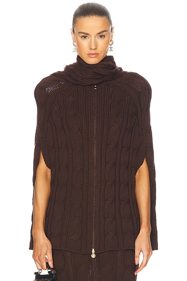 Rowen Rose Knit Cape With Scarf in Brown