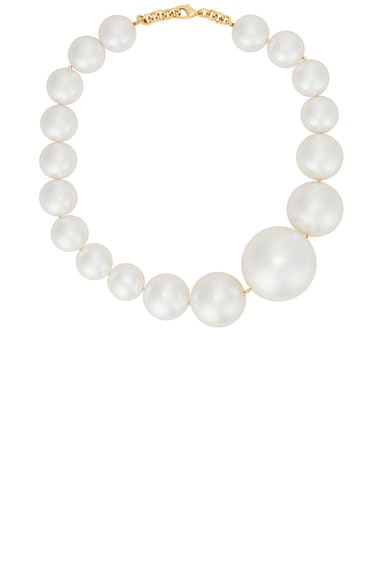 Rowen Rose Asymmetric Pearl Necklace in Gold & White