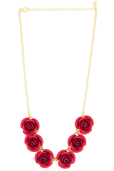 Rowen Rose Oversized Roses Necklace in Red & Gold