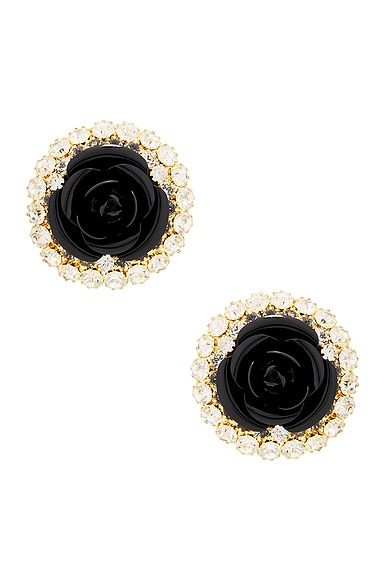 Rowen Rose Oversized Strass Earrings in Black Rose & White