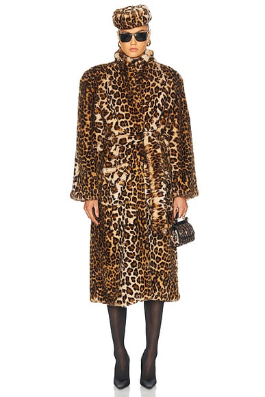 Rowen Rose Oversized Long Coat in Leopard