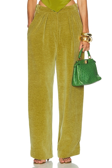 Rowen Rose Corduroy High Waist Pant in Green
