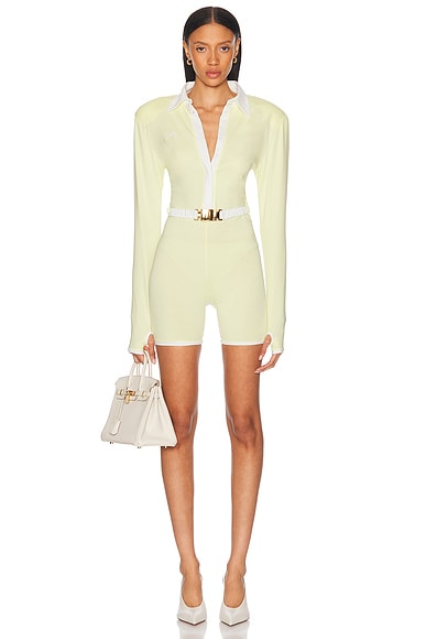 Zimmermann Halcyon Cuffed Playsuit in Mustard & Pink Paisley