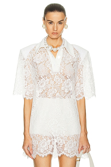 Rowen Rose Lace Polo Short Sleeve Top in White