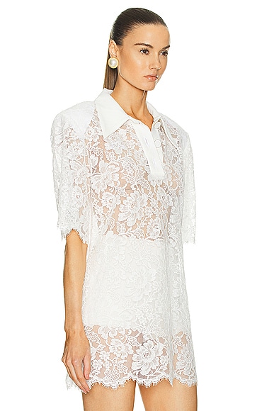 Shop Rowen Rose Lace Polo Short Sleeve Top In White