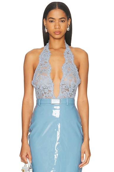 Rowen Rose V-Neck Bodysuit in Blue